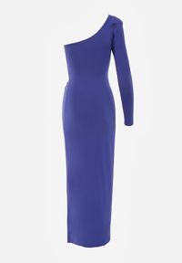Born2be - Granatowa Kopertowa Sukienka Maxi na Jedno Ramię z Marszczeniami Analaura. Okazja: na imprezę. Kolor: niebieski. Materiał: wiskoza. Typ sukienki: kopertowe. Styl: elegancki. Długość: maxi #4