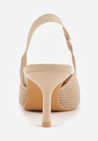 Renee - Beżowe Sandały Slingback z Ażurową Cholewką i Szpiczastym Noskiem Beethovia. Okazja: na ślub cywilny, na wesele, na imprezę. Nosek buta: szpiczasty. Kolor: beżowy. Materiał: jeans. Szerokość cholewki: normalna. Wzór: ażurowy. Styl: wizytowy #4