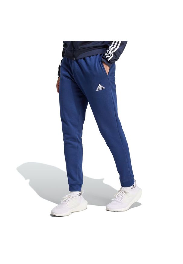 Adidas - Spodnie adidas Entrada 22 Sweat Pants H57529 - granatowe. Kolor: niebieski. Materiał: poliester, materiał, dresówka, bawełna
