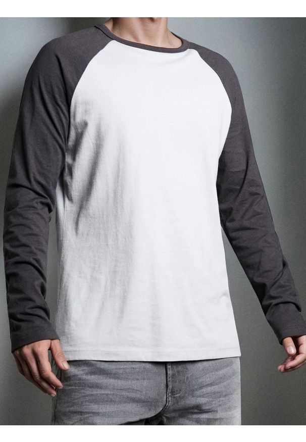 Sinsay - Bawełniana koszulka longsleeve - szary. Kolor: szary. Materiał: bawełna. Długość rękawa: długi rękaw