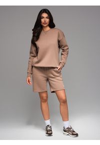 Ombre Clothing - Dresowe szorty unisex ze ściągaczem w pasie – brązowe V16 - Rozmiar: M/L. Kolor: brązowy. Materiał: dresówka. Wzór: aplikacja. Styl: sportowy #11
