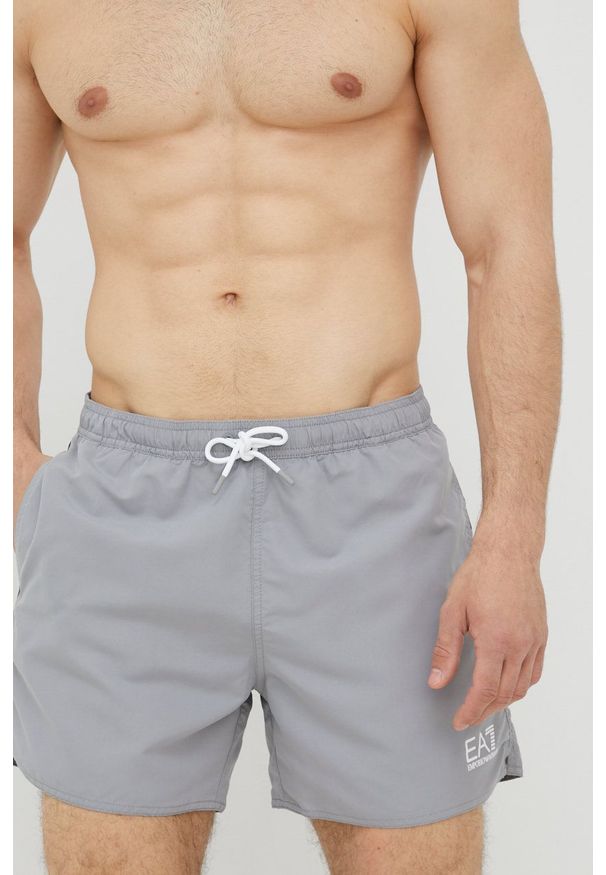 EA7 Emporio Armani szorty kąpielowe kolor szary. Kolor: szary. Materiał: tkanina. Wzór: nadruk