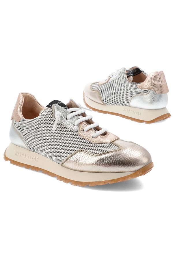 Biało-Złote Sneakersy Hispanitas Modne Obuwie Damskie. Kolor: biały. Materiał: skóra. Szerokość cholewki: normalna. Styl: klasyczny, sportowy, elegancki