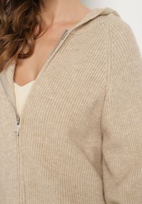 Born2be - Beżowy Komplet z Wełną i Bawełną Szerokie Spodnie i Rozpinana Bluzka z Kapturem Reikania. Kolor: beżowy. Materiał: wełna, bawełna #3