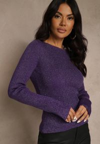 Renee - Fioletowy Sweter z Wiskozą Ozdobiony Metaliczną Nitką Liatolla. Okazja: na co dzień. Kolor: fioletowy. Materiał: wiskoza. Wzór: aplikacja. Styl: casual #5