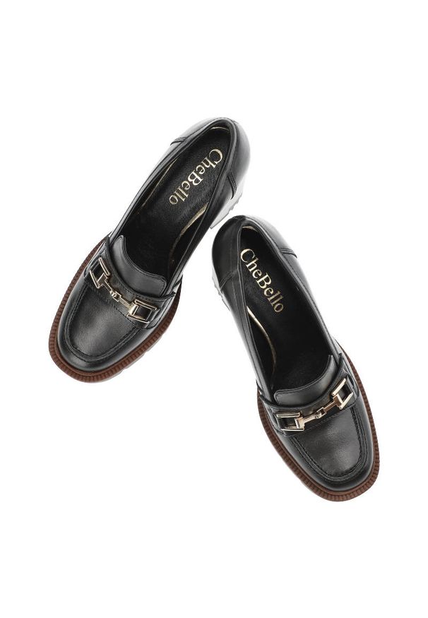 Czarne Półbuty CheBello Eleganckie Skórzane Buty Na Obcasie. Okazja: na spotkanie biznesowe, do pracy. Kolor: czarny. Materiał: skóra. Szerokość cholewki: normalna. Obcas: na obcasie. Styl: elegancki. Wysokość obcasa: średni