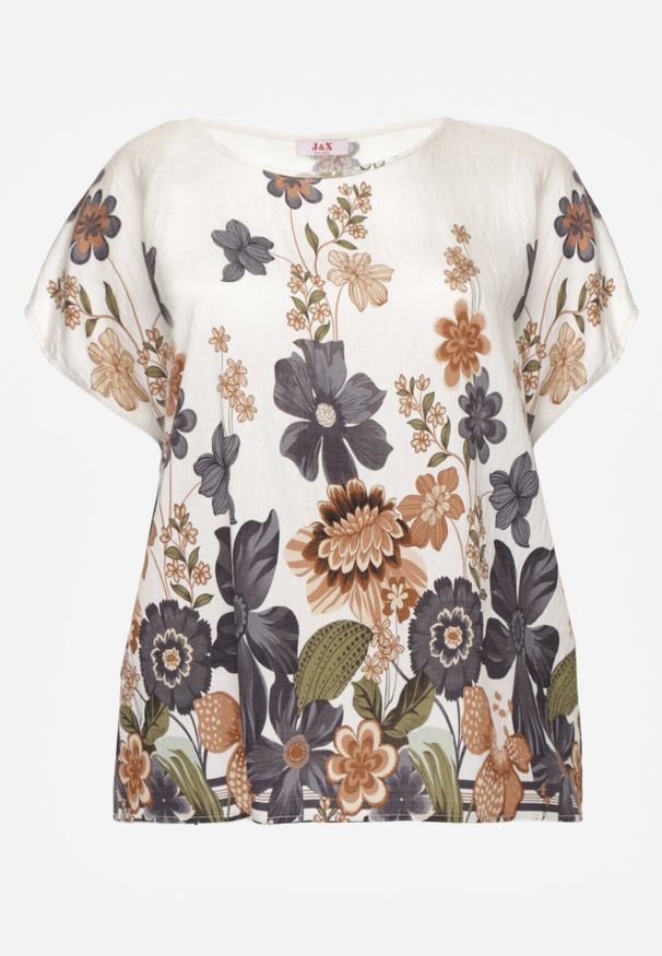 Born2be - Granatowa Wiskozowa Bluzka w Kwiaty Talina. Okazja: na co dzień. Kolor: niebieski. Materiał: wiskoza. Wzór: kwiaty. Styl: elegancki, klasyczny, casual