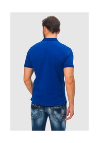 Emporio Armani - EMPORIO ARMANI Niebieska męska koszulka polo z małym logo, Rozmiar M. Typ kołnierza: polo. Kolor: niebieski. Materiał: prążkowany. Długość rękawa: krótki rękaw. Wzór: aplikacja, paski #3