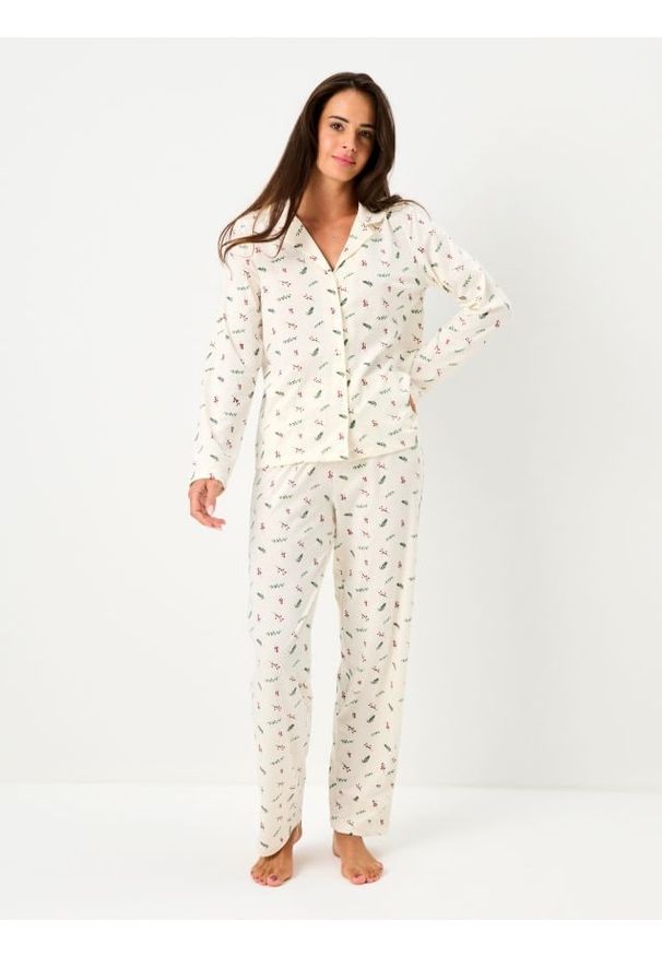 Sinsay - Bawełniana piżama dwuczęściowa ze wzorem - kremowy. Kolor: kremowy. Materiał: bawełna