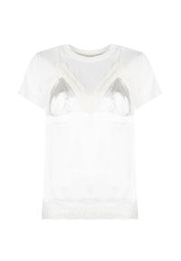 Pinko T-shirt "Rex" | 1C10BP 8359 | Rex | Kobieta | Biały. Okazja: na co dzień. Kolor: biały. Materiał: acetat, jedwab. Długość rękawa: krótki rękaw. Długość: krótkie. Wzór: koronka, aplikacja. Styl: casual