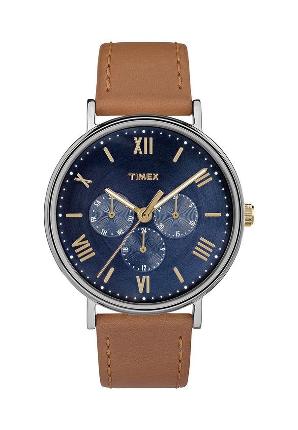 Timex zegarek TW2R29100 Southview Multifunction. Kolor: brązowy. Materiał: skóra, materiał