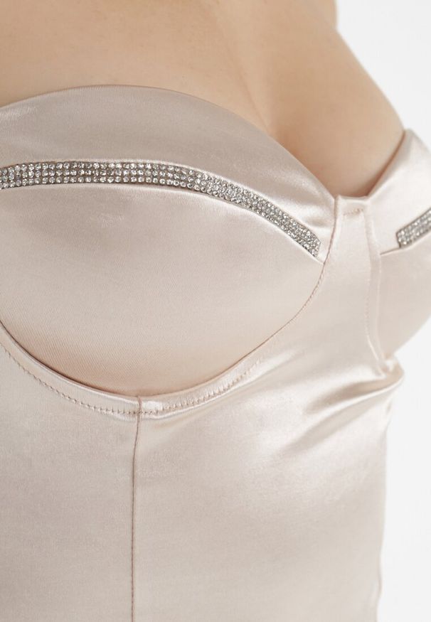 Born2be - Beżowa Sukienka Clymaleia. Kolor: beżowy. Materiał: materiał. Długość rękawa: na ramiączkach. Styl: klasyczny. Długość: mini