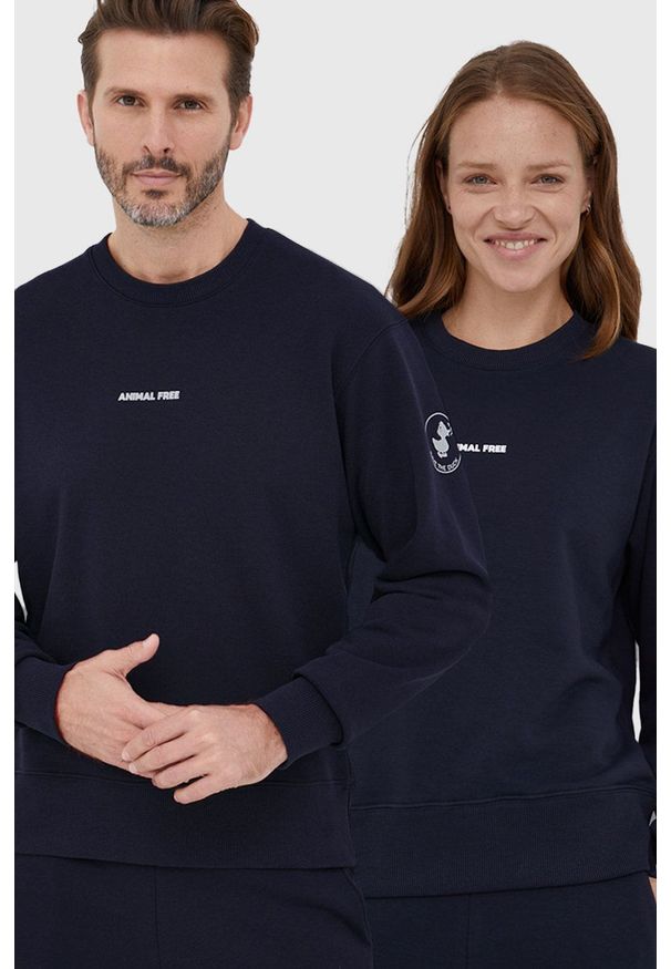 Save The Duck Bluza kolor granatowy z nadrukiem. Okazja: na co dzień. Kolor: niebieski. Materiał: dzianina. Wzór: nadruk. Styl: casual