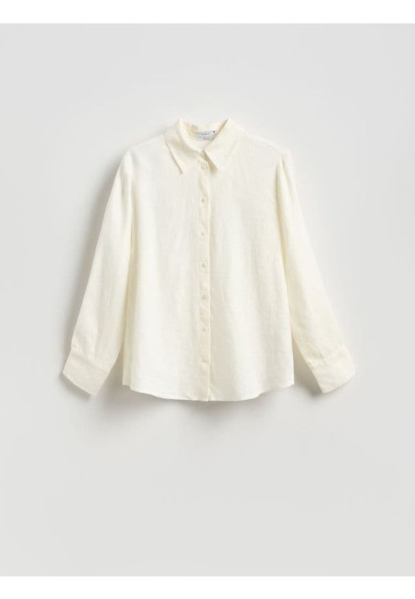 Reserved - Lniana koszula - biały. Kolor: biały. Materiał: len