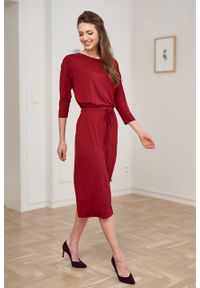 Marie Zélie - Sukienka Elwina czerwień wina. Okazja: na co dzień. Kolor: czerwony. Materiał: wiskoza, dzianina, materiał, elastan, tkanina, guma. Długość rękawa: krótki rękaw. Typ sukienki: proste. Styl: casual #5