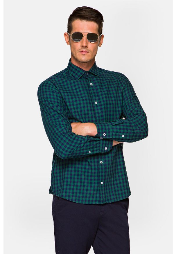 Lancerto - Koszula w Kratę Taylor. Kolor: zielony. Materiał: jeans, tkanina, bawełna, wełna. Wzór: haft, aplikacja. Styl: sportowy