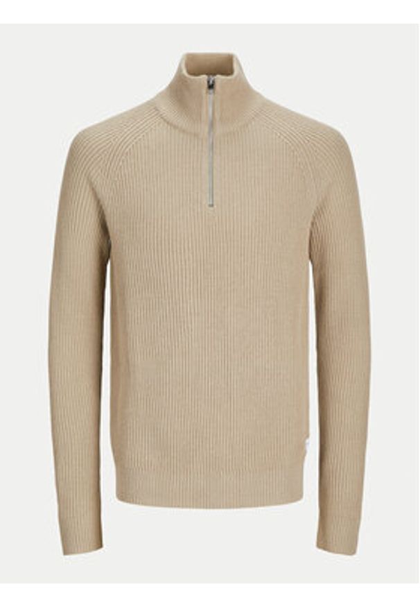 Jack & Jones - Jack&Jones Sweter Pannel 12258473 Beżowy Regular Fit. Kolor: beżowy. Materiał: bawełna, syntetyk