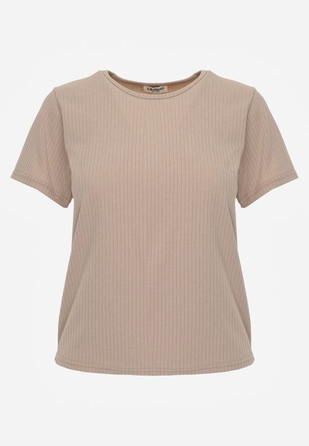 Born2be - Beżowy Gładki T-shirt w Klasycznym Stylu Salodone. Okazja: na co dzień, do pracy. Kolor: beżowy. Materiał: jeans, materiał. Wzór: gładki. Styl: klasyczny
