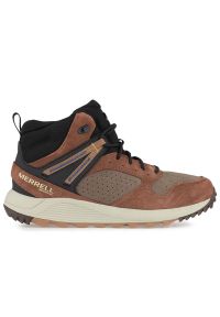 Buty Merrell Wildwood Sneaker Boot Mid WP J067299 - brązowe. Zapięcie: sznurówki. Kolor: brązowy. Materiał: syntetyk, materiał, guma, zamsz, skóra. Szerokość cholewki: normalna. Sezon: zima #1