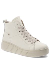 Białe Botki Rieker Modne Obuwie Damskie. Okazja: na co dzień. Zapięcie: sznurówki. Kolor: biały. Materiał: materiał, syntetyk. Szerokość cholewki: normalna. Styl: klasyczny, casual, elegancki #1