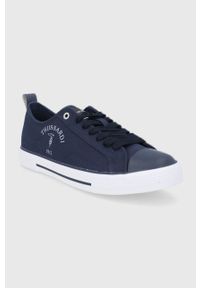 Trussardi Jeans - Trussardi tenisówki męskie kolor granatowy. Nosek buta: okrągły. Zapięcie: sznurówki. Kolor: niebieski. Materiał: guma #3