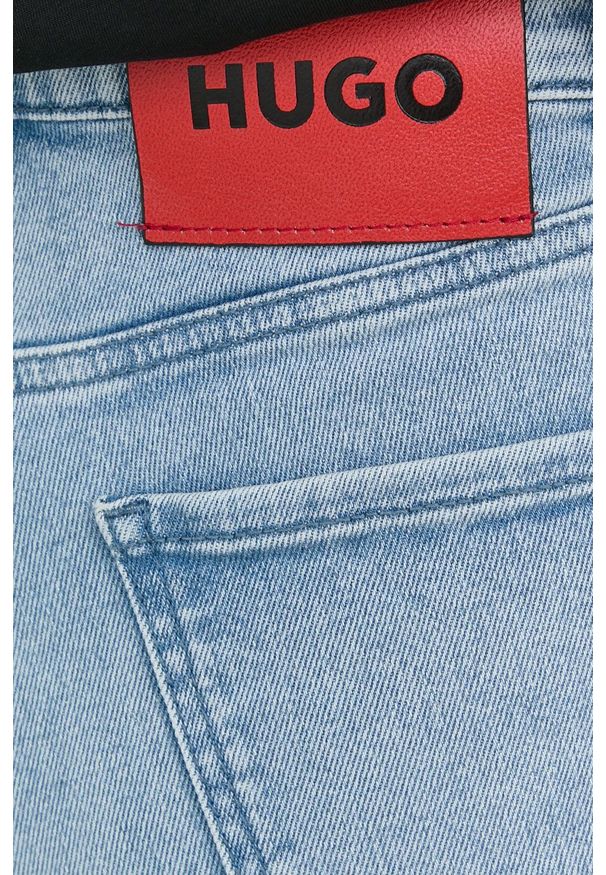 Hugo - HUGO szorty jeansowe damskie gładkie high waist. Okazja: na co dzień. Stan: podwyższony. Kolor: niebieski. Materiał: jeans. Wzór: gładki. Styl: casual