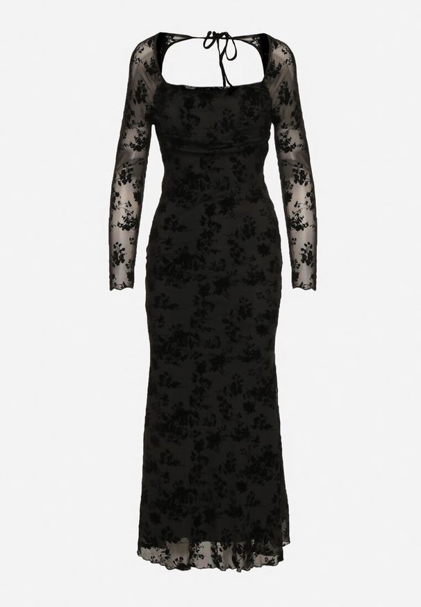 Born2be - Czarna Dopasowana Sukienka VICES z Odkrytymi Plecami Ozdobiona Tiulową Koronką Ravita. Okazja: na randkę. Typ kołnierza: dekolt kwadratowy. Kolor: czarny. Materiał: tiul, koronka. Wzór: koronka, aplikacja. Typ sukienki: dopasowane. Styl: elegancki