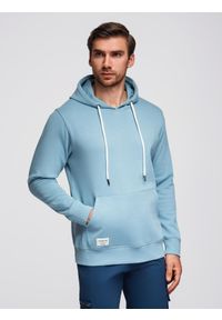 Ombre Clothing - Bluza męska dresowa kangurka z kapturem - niebieska V7 - Rozmiar: XXL. Okazja: na co dzień. Typ kołnierza: kaptur. Kolor: niebieski. Materiał: dresówka. Styl: casual