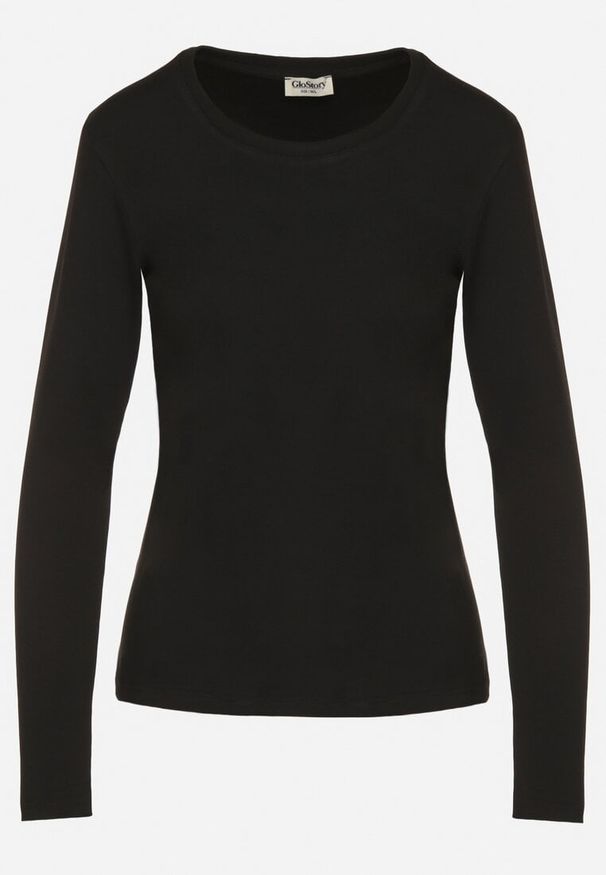 Born2be - Czarna Bluzka Typu Longsleeve z Okrągłym Dekoltem Unelessa. Kolor: czarny. Materiał: jeans. Długość rękawa: długi rękaw. Styl: elegancki, klasyczny