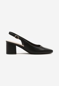 Renee - Czarne Sandały na Słupku Typu Slingback Felvania. Okazja: na co dzień. Zapięcie: sprzączka. Kolor: czarny. Obcas: na słupku. Styl: klasyczny, casual, elegancki