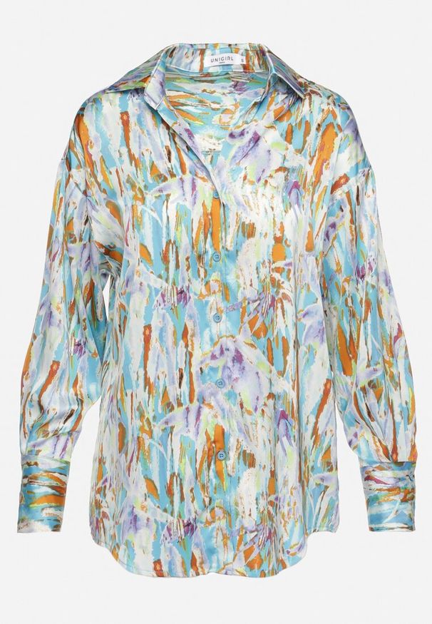 Born2be - Niebiesko-Beżowa Rozpinana Koszula z Dłuższymi Mankietami Haliaria. Okazja: na co dzień, na spotkanie biznesowe, do pracy. Kolor: niebieski. Materiał: jeans. Długość: długie. Styl: casual, biznesowy, elegancki