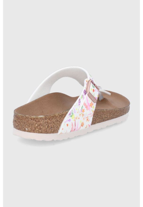 Birkenstock Japonki Gizeh damskie kolor biały na płaskim obcasie. Kolor: biały. Materiał: guma, materiał. Obcas: na obcasie. Wysokość obcasa: niski