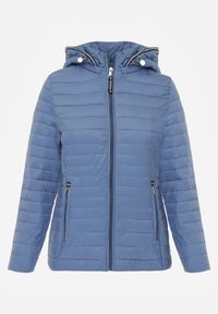 Born2be - Niebieska Pikowana Kurtka Przejściowa z Kapturem z Lamówką i Ściągaczami Zidara. Okazja: na spacer. Typ kołnierza: kaptur. Kolor: niebieski. Materiał: jeans, dresówka, poliester #3