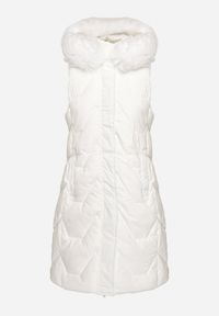 Born2be - Biała Kamizelka Pikowana z Futerkiem i Kapturem Innarella. Okazja: na co dzień, do pracy. Kolor: biały. Materiał: futro. Styl: casual, elegancki #5