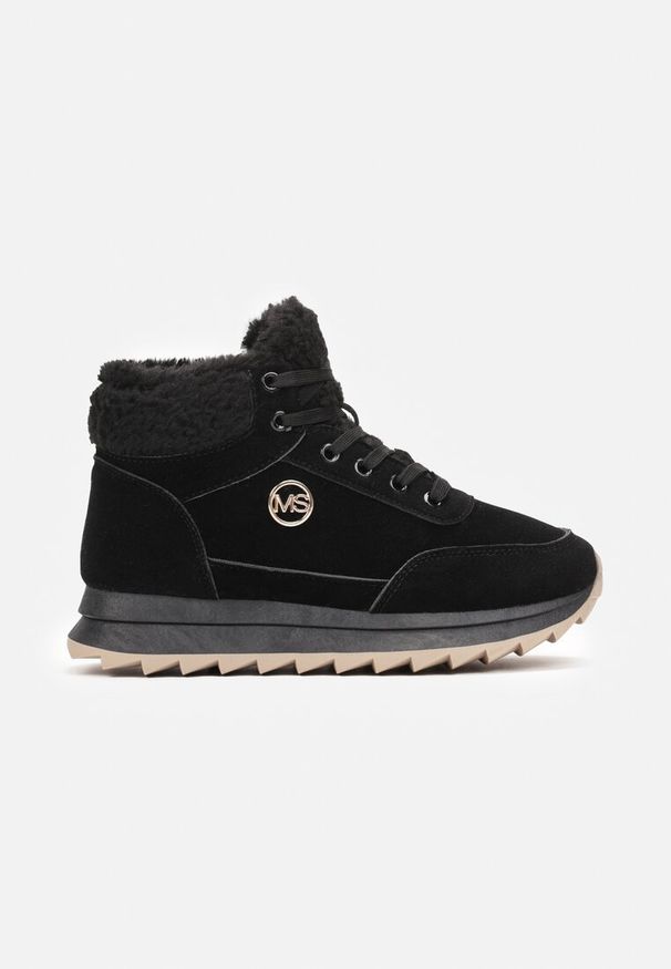 Born2be - Czarne Sneakersy Mocno Ocieplone Sztucznym Futerkiem Rosanas. Okazja: na spacer. Nosek buta: okrągły. Zapięcie: sznurówki. Kolor: czarny. Materiał: futro. Obcas: na obcasie. Wysokość obcasa: niski. Sport: turystyka piesza