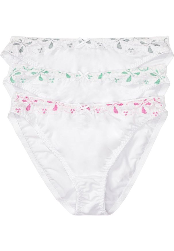 bonprix - Figi (3 pary). Kolor: biały. Wzór: haft, aplikacja