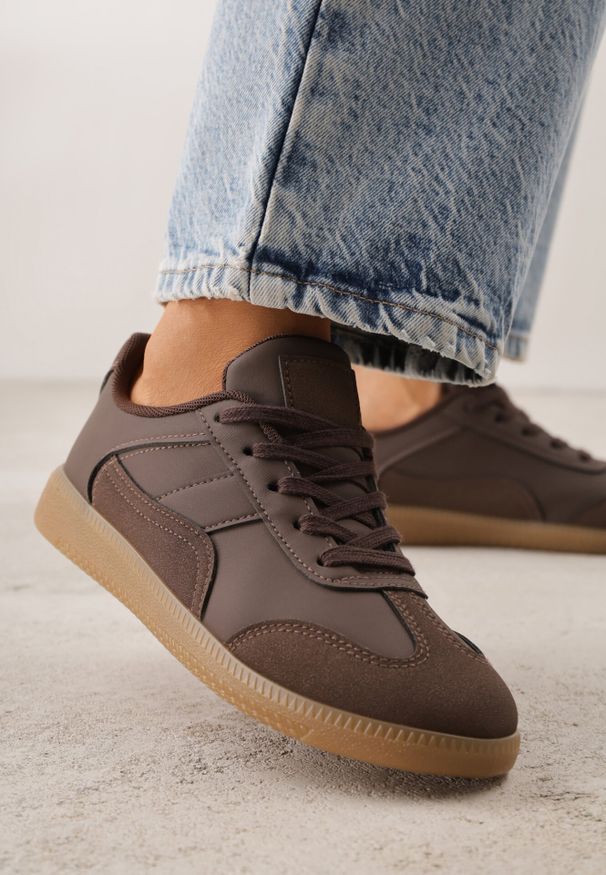 Born2be - Brązowe Sneakersy VICES Typu Klasyczne Tenisówki z Łączonych Materiałów Azinina. Okazja: na co dzień. Kolor: brązowy. Materiał: materiał