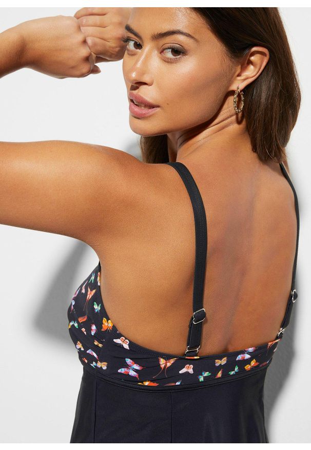 bonprix - Sukienka kąpielowa shape, lekki stopień modelowania sylwetki. Kolor: czarny. Wzór: nadruk