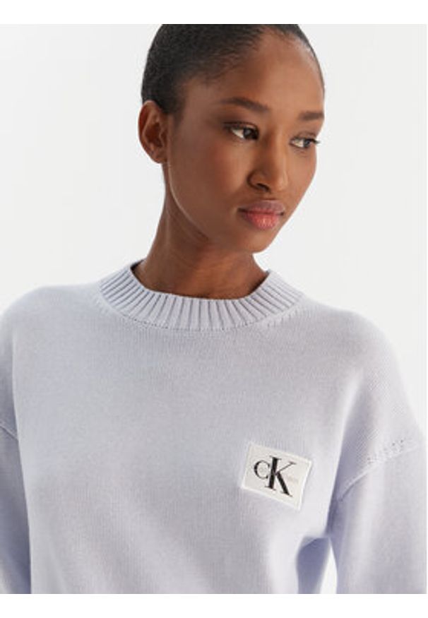 Calvin Klein Jeans Sweter Ck Embro Badge LV047D351G Błękitny Regular Fit. Kolor: niebieski. Materiał: bawełna