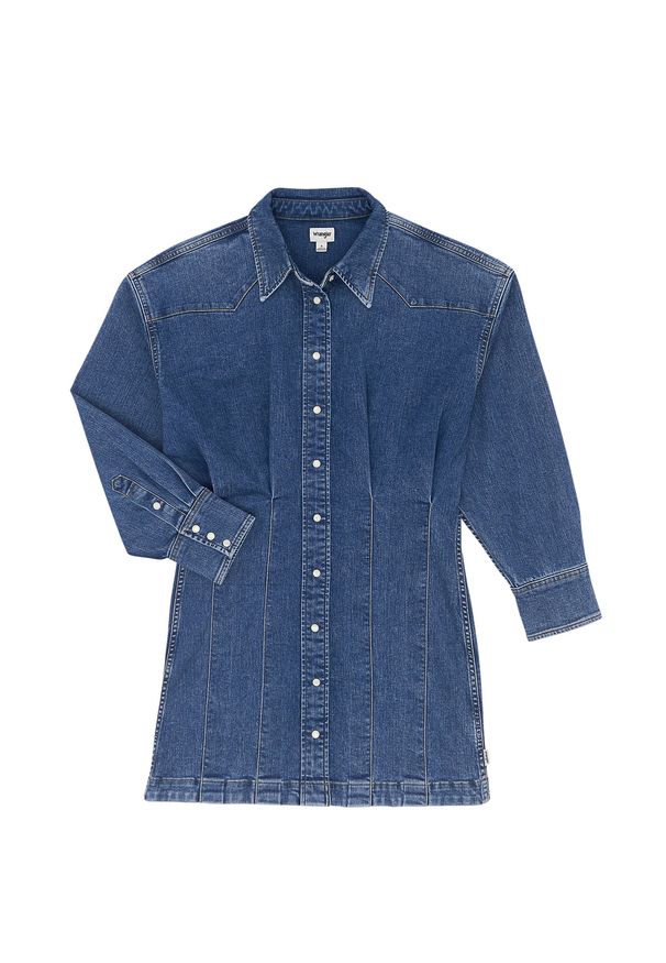 Wrangler - DAMSKA SUKIENKA JEANSOWA WRANGLER DARTED SKIRT DRESS SAPPHIRE TRACE 112370802. Materiał: jeans
