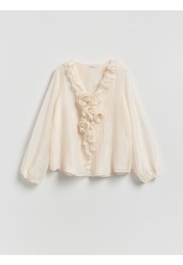 Reserved - Bluzka z falbaną - złamana biel. Materiał: tkanina