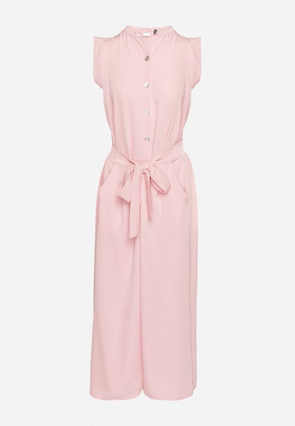 Born2be - Różowa Sukienka Koszulowa o Rozkloszowanym Kroju z Wiązaniem w Pasie Mavirielle. Okazja: na co dzień. Typ kołnierza: dekolt w serek. Kolor: różowy. Materiał: skóra. Długość rękawa: długi rękaw. Typ sukienki: koszulowe. Styl: casual, elegancki