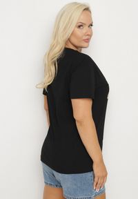 Born2be - Czarny T-shirt Bawełniany Ozdobiony Cekinami Lirenell. Okazja: na co dzień, do pracy. Kolor: czarny. Materiał: bawełna. Wzór: aplikacja. Styl: glamour, klasyczny, casual #4
