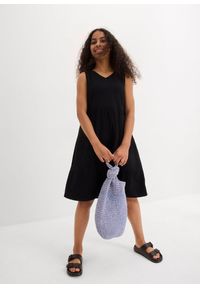 bonprix - Sukienka na ramiączkach z miękkiego muślinu. Kolor: czarny. Długość rękawa: na ramiączkach #3