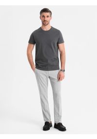 Ombre Clothing - Męski klasyczny bawełniany T-shirt BASIC - grafitowy V15 OM-TSBS-0236 - XXL. Okazja: na co dzień. Kolor: szary. Materiał: bawełna. Styl: klasyczny