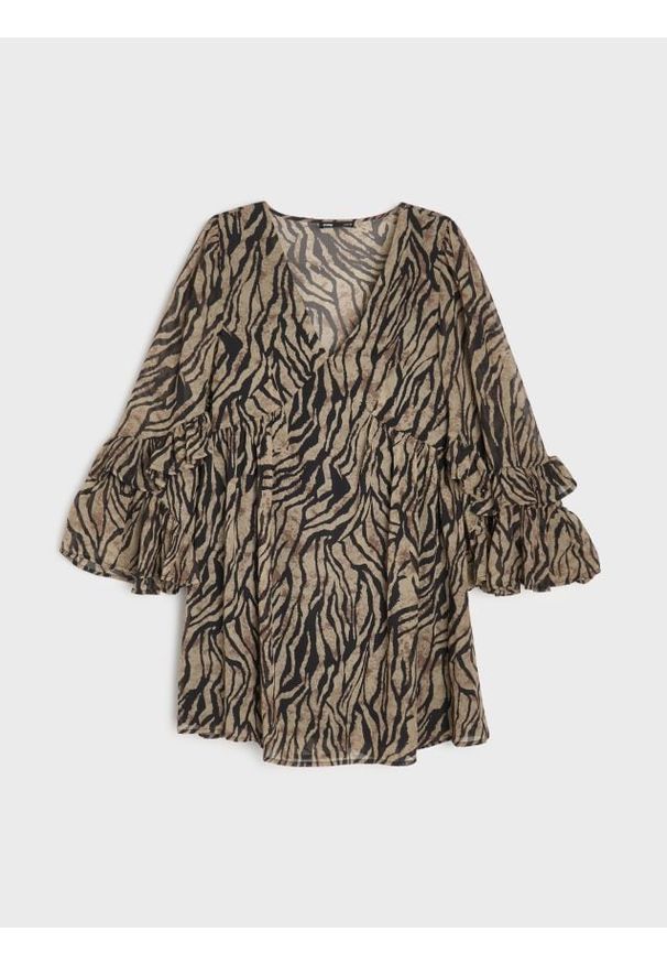 Sinsay - Wzorzysta sukienka mini - wielobarwny. Długość: mini