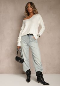 Renee - Biały Sweter z Wełną i Wiskozą z Trójkątnym Dekoltem Kaitte. Okazja: na co dzień. Kolor: biały. Materiał: wiskoza, wełna. Styl: elegancki, casual