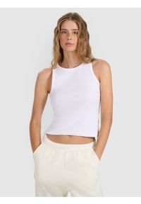 4f - 4F Top slim gładki damski - biały S. Kolor: biały. Materiał: dzianina, bawełna, jersey, materiał, elastan. Wzór: gładki