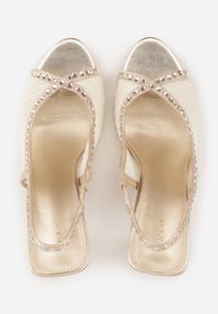 Renee - Złote Sandały Slingback VICES z Siateczki na Szpilce Zdobione Cyrkoniami Aethipe. Nosek buta: otwarty. Kolor: złoty. Materiał: skóra, materiał. Wzór: aplikacja. Sezon: lato. Obcas: na szpilce. Wysokość obcasa: średni #3