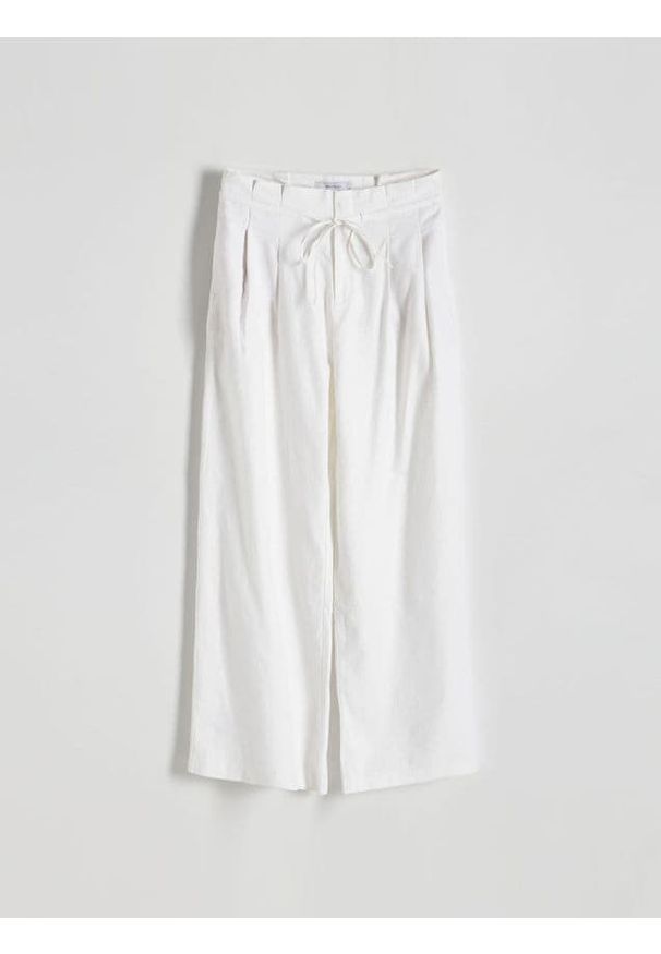 Reserved - Szerokie spodnie z zakładkami i lnem - złamana biel. Materiał: len